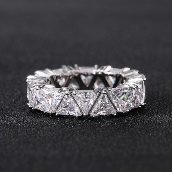 Shiny Triangle CZ Silver Plated Trendy Eternity Ring for Women, L211